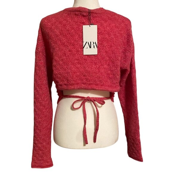 Zara Open Back Knit Pink Sweater Tie Back, Size Small - Picture 4 of 16